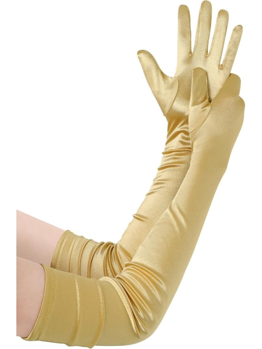 Women Gold Stretchy Satin Upper Arm Length 1920s Flapper Long Opera Gloves